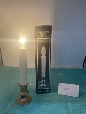 VINTAGE 7" ELECTRIC CANDLE LAMP SOLID BRASS BASE